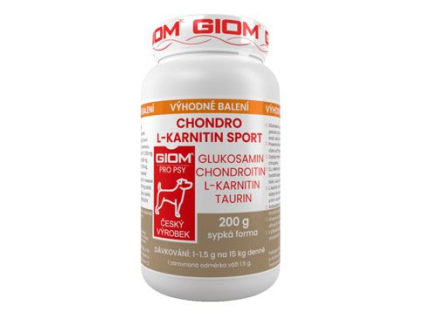 Giom Chondro L-karnitin SPORT prášek 200g z kategorie Chovatelské potřeby a krmiva pro kočky > Vitamíny a léčiva pro kočky > Pohybový aparát koček