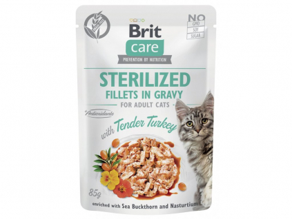 Brit Care Cat Fillets in Gravy Steril. Tend.Turkey 85g z kategorie Chovatelské potřeby a krmiva pro kočky > Krmivo a pamlsky pro kočky > Kapsičky pro kočky