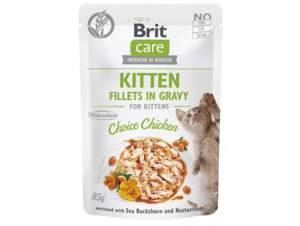 Brit Care Cat Fillets in Gravy Kitten Choi.Chicken 85g z kategorie Chovatelské potřeby a krmiva pro kočky > Krmivo a pamlsky pro kočky > Kapsičky pro kočky