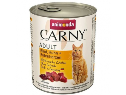 ANIMONDA konzerva CARNY Adult hovězí, kuře, kachní srdce 800g z kategorie Chovatelské potřeby a krmiva pro kočky > Krmivo a pamlsky pro kočky > Konzervy pro kočky
