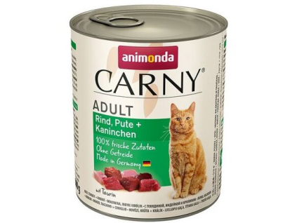 ANIMONDA konzerva CARNY Adult hovězí, krůta, králík 800g z kategorie Chovatelské potřeby a krmiva pro kočky > Krmivo a pamlsky pro kočky > Konzervy pro kočky