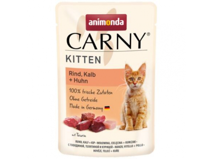 Animonda Carny Kitten kapsička hovězí, telecí a kuřecí pro koťata 85g z kategorie Chovatelské potřeby a krmiva pro kočky > Krmivo a pamlsky pro kočky > Kapsičky pro kočky