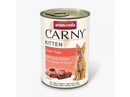 ANIMONDA konzerva CARNY Kitten hovězí, krůta 400g z kategorie Chovatelské potřeby a krmiva pro kočky > Krmivo a pamlsky pro kočky > Konzervy pro kočky