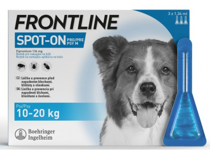 FRONTLINE SPOT ON pro psy M (10-20kg) - 3x1,34ml z kategorie Chovatelské potřeby a krmiva pro psy > Antiparazitika pro psy > Pipety (Spot On) pro psy
