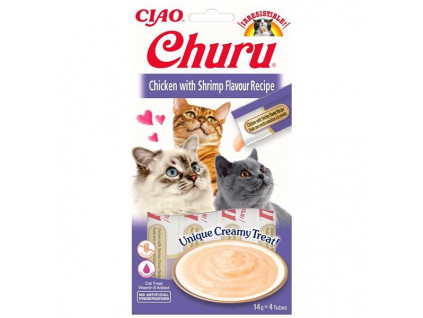 Inaba Churu cat snack Kuře s krevetovou příchutí 4x14g z kategorie Chovatelské potřeby a krmiva pro kočky > Krmivo a pamlsky pro kočky > Kapsičky pro kočky