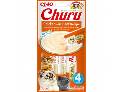 Inaba Churu cat snack kuře & hovězí 4x14g z kategorie Chovatelské potřeby a krmiva pro kočky > Krmivo a pamlsky pro kočky > Pamlsky pro kočky
