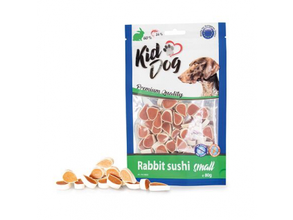 KIDDOG králičí malé sushi 80 g z kategorie Chovatelské potřeby a krmiva pro psy > Pamlsky pro psy > Sušené vnitřnosti, kosti pro psy
