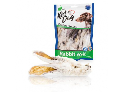 KIDDOG králičí uši se srstí 180 g z kategorie Chovatelské potřeby a krmiva pro psy > Pamlsky pro psy > Sušené vnitřnosti, kosti pro psy