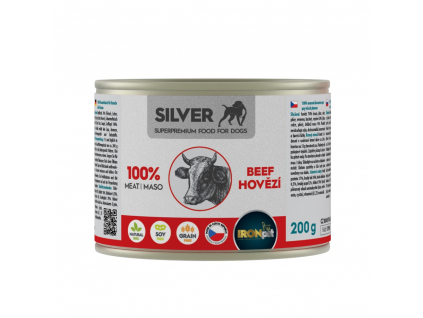 IRONpet Silver Dog Hovězí 100% masa 200 g z kategorie Chovatelské potřeby a krmiva pro psy > Krmiva pro psy > Konzervy pro psy