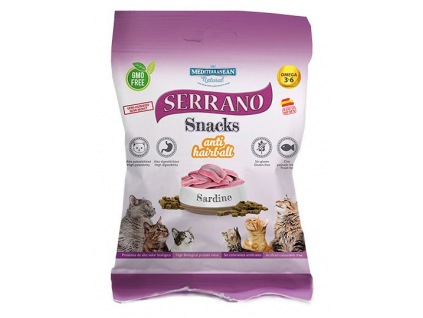 Serrano Snack Cat AntiHairball Sardine 50 g z kategorie Chovatelské potřeby a krmiva pro kočky > Krmivo a pamlsky pro kočky > Pamlsky pro kočky