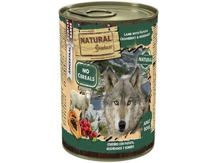 Natural Greatness jehněčí, papaya, brusinky, konzerva pro psy 400 g z kategorie Chovatelské potřeby a krmiva pro psy > Krmiva pro psy > Konzervy pro psy