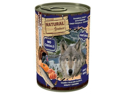 Natural Greatness losos, krůta, dýně, sladký brambor, konzervy pro psy 400 g z kategorie Chovatelské potřeby a krmiva pro psy > Krmiva pro psy > Konzervy pro psy