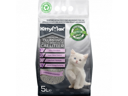KITTYMAX kočkolit bezprašný bílý bentonit LAVENDER 5 l z kategorie Chovatelské potřeby a krmiva pro kočky > Toalety, steliva pro kočky > Steliva kočkolity pro kočky