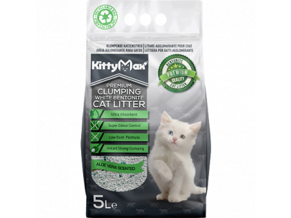 KITTYMAX kočkolit bezprašný bílý bentonit ALOE VERA 5 l z kategorie Chovatelské potřeby a krmiva pro kočky > Toalety, steliva pro kočky > Steliva kočkolity pro kočky