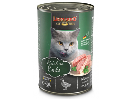 Leonardo Bohaté na kachní maso 400 g z kategorie Chovatelské potřeby a krmiva pro kočky > Krmivo a pamlsky pro kočky > Konzervy pro kočky
