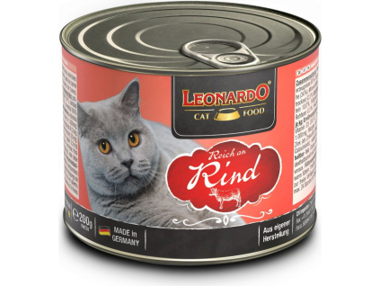 Leonardo Bohaté na hovězí maso 200 g z kategorie Chovatelské potřeby a krmiva pro kočky > Krmivo a pamlsky pro kočky > Konzervy pro kočky