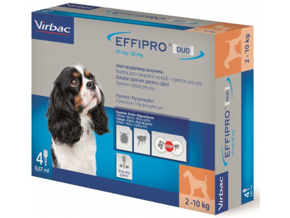 Effipro DUO Dog S (2-10kg) 67/20 mg 4x0,67ml z kategorie Chovatelské potřeby a krmiva pro psy > Antiparazitika pro psy > Pipety (Spot On) pro psy