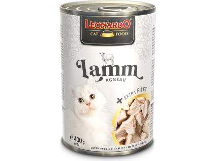 Leonardo Jehněčí + extra Filet 400 g z kategorie Chovatelské potřeby a krmiva pro kočky > Krmivo a pamlsky pro kočky > Konzervy pro kočky