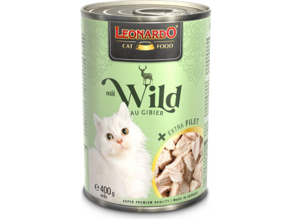 Leonardo se Zvěřinou + extra Filet 400 g z kategorie Chovatelské potřeby a krmiva pro kočky > Krmivo a pamlsky pro kočky > Konzervy pro kočky