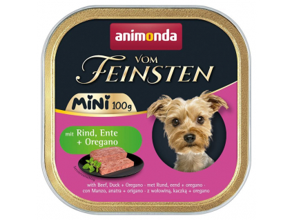 Animonda Vom Feinsten MINI paštika hovězí, kachna a oregáno pro psy 100g z kategorie Chovatelské potřeby a krmiva pro psy > Krmiva pro psy > Vaničky, paštiky pro psy