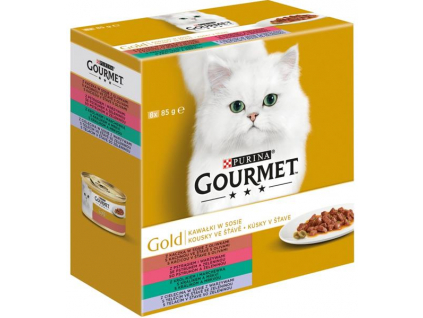 Gourmet Gold Multipack kachna, pstruh, králík, telecí 8x85g z kategorie Chovatelské potřeby a krmiva pro kočky > Krmivo a pamlsky pro kočky > Konzervy pro kočky