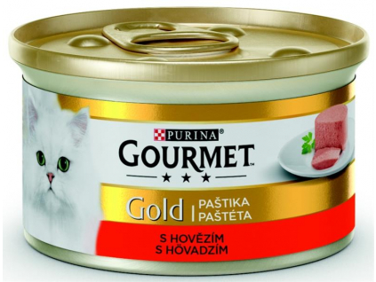 Gourmet Gold jemná paštika hovězí 85g z kategorie Chovatelské potřeby a krmiva pro kočky > Krmivo a pamlsky pro kočky > Konzervy pro kočky