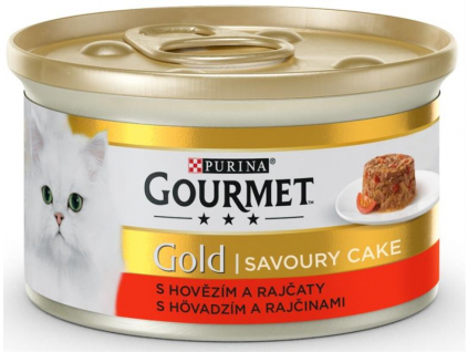 Gourmet Gold Savoury Cake hovězí s rajčaty 85g z kategorie Chovatelské potřeby a krmiva pro kočky > Krmivo a pamlsky pro kočky > Konzervy pro kočky