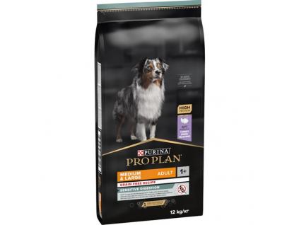 Pro Plan Dog Adult Medium&Large Grain Free Sensitive Digestion krůta 12 kg z kategorie Chovatelské potřeby a krmiva pro psy > Krmiva pro psy > Granule pro psy
