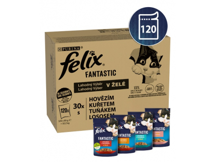 FELIX Fantastic Multipack masový výběr v želé 120x85g z kategorie Chovatelské potřeby a krmiva pro kočky > Krmivo a pamlsky pro kočky > Kapsičky pro kočky