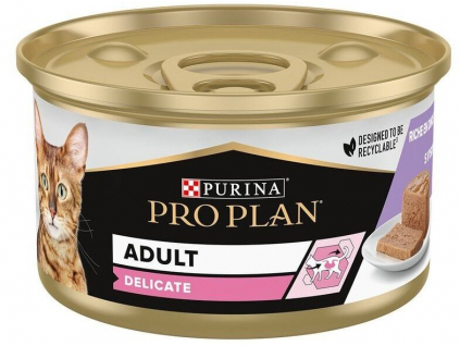 Pro Plan Cat konzerva Adult Delicate krůta v paštice 85 g z kategorie Chovatelské potřeby a krmiva pro kočky > Krmivo a pamlsky pro kočky > Konzervy pro kočky