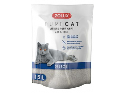 Podestýlka PURECAT natural silica 15l Zolux z kategorie Chovatelské potřeby a krmiva pro kočky > Toalety, steliva pro kočky > Steliva kočkolity pro kočky