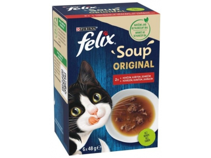 Felix Soup Multipack hovězí, kuřecí a jehněčí 6x48g z kategorie Chovatelské potřeby a krmiva pro kočky > Krmivo a pamlsky pro kočky > Polévky a drinky pro kočky