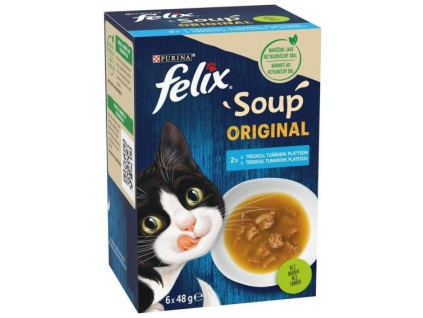Felix Soup Multipack treska, tuňák a platýs 6x48g z kategorie Chovatelské potřeby a krmiva pro kočky > Krmivo a pamlsky pro kočky > Polévky a drinky pro kočky