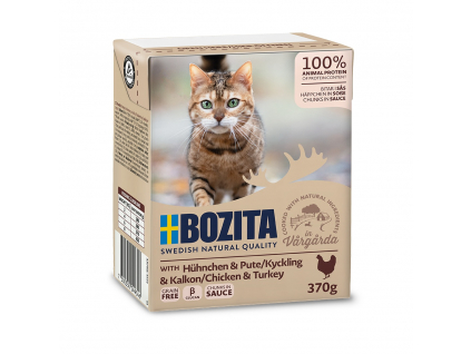 Bozita Cat kousky v omáčce s kuřecím a krůtím, tetrapak 370 g z kategorie Chovatelské potřeby a krmiva pro kočky > Krmivo a pamlsky pro kočky > Konzervy pro kočky