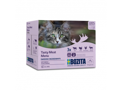 Bozita Cat kapsička hovězí, krůtí, kuřecí a sobí v omáčce multipack 12x85g z kategorie Chovatelské potřeby a krmiva pro kočky > Krmivo a pamlsky pro kočky > Kapsičky pro kočky