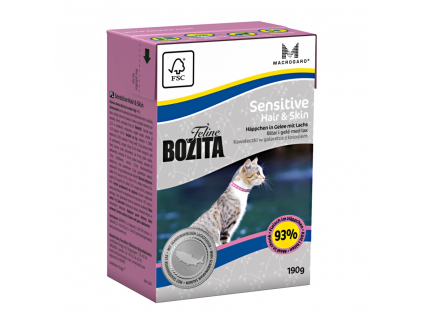 Bozita Feline Cat Sensitive Hair & Skin, tetrapak 190 g z kategorie Chovatelské potřeby a krmiva pro kočky > Krmivo a pamlsky pro kočky > Konzervy pro kočky