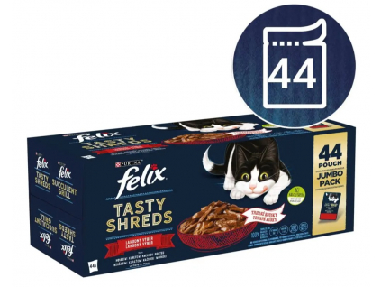 Felix Tasty Shreds Multipack hovězí, kuře, kachna, krůta 44x80g z kategorie Chovatelské potřeby a krmiva pro kočky > Krmivo a pamlsky pro kočky > Kapsičky pro kočky