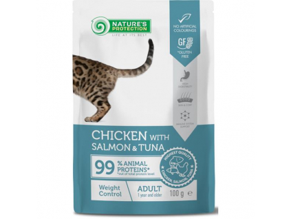 Nature's Protection Cat kaps. Weight Control Chicken, Salmon and Tuna 100g z kategorie Chovatelské potřeby a krmiva pro kočky > Krmivo a pamlsky pro kočky > Kapsičky pro kočky