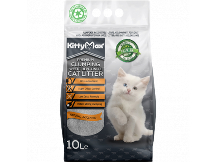 KITTYMAX hrudkující, bezprašný bílý bentonit 10 l z kategorie Chovatelské potřeby a krmiva pro kočky > Toalety, steliva pro kočky > Steliva kočkolity pro kočky