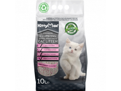 KITTYMAX hrudkující, bezprašný bílý bentonit BABY POWDER 10 l z kategorie Chovatelské potřeby a krmiva pro kočky > Toalety, steliva pro kočky > Steliva kočkolity pro kočky