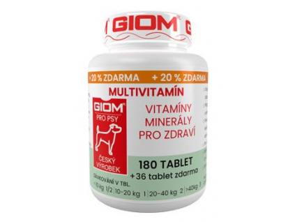 Giom pes Multivitamín 180 tbl+20% zdarma z kategorie Chovatelské potřeby a krmiva pro psy > Vitamíny a léčiva pro psy > Vitaminy a minerály pro psy