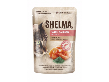 SHELMA Cat kapsička losos se spirulinou v omáčce 85g