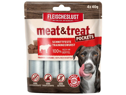 Fleischeslust Meat & Treat Beef tréninkové salámky 4x40g z kategorie Chovatelské potřeby a krmiva pro psy > Pamlsky pro psy > Tyčinky, salámky pro psy