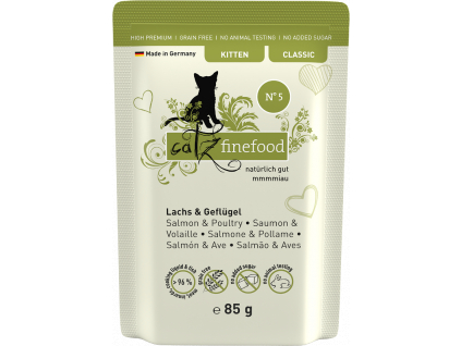 Catz finefood Classic Kitten No.5 - s lososem, drůbežím masem a špenátem 85g