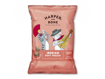 Harper and Bone Cat & Dog iberské měkké pamlsky kuře, losos a tuňák 90g