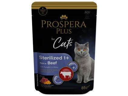 Frischebeutel Prospera Plus Cat Sterilised 1+ Rind mit Kürbis 85 g