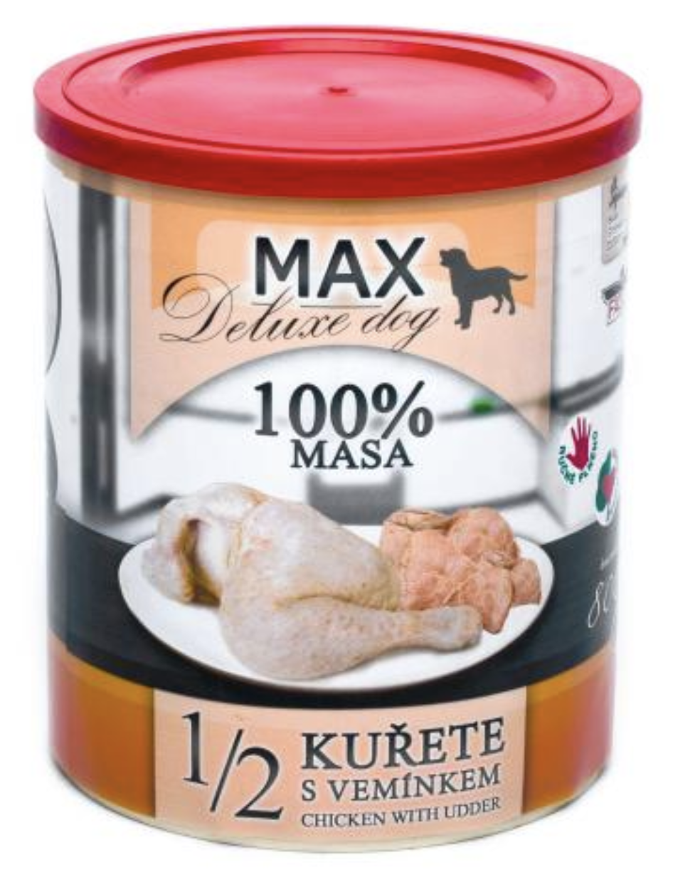 Max Deluxe Dog 1/2 kuřete s vemínkem 800g