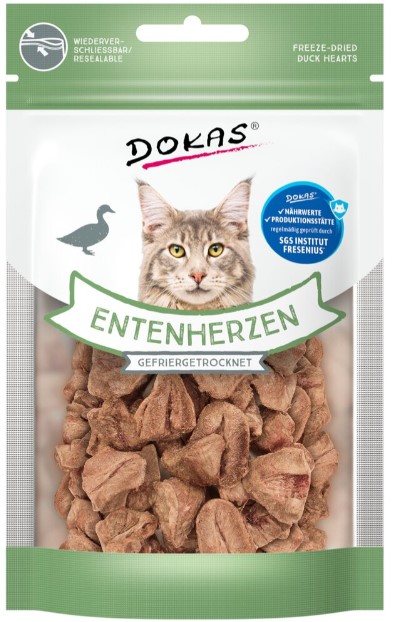 Dokas Mrazem sušená kachní srdíčka pro kočky 15 g