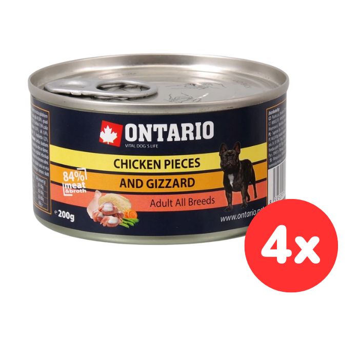 Konzerva ONTARIO Dog Chicken Pieces + Gizzard 4x200g