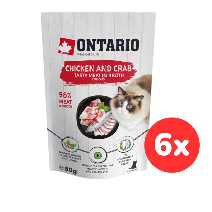 Kapsička ONTARIO Cat Chicken and Crab in Broth 6x80g
